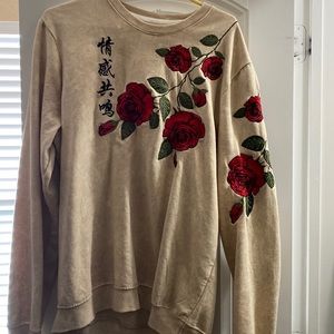 Japanese style sweater with embroidered design